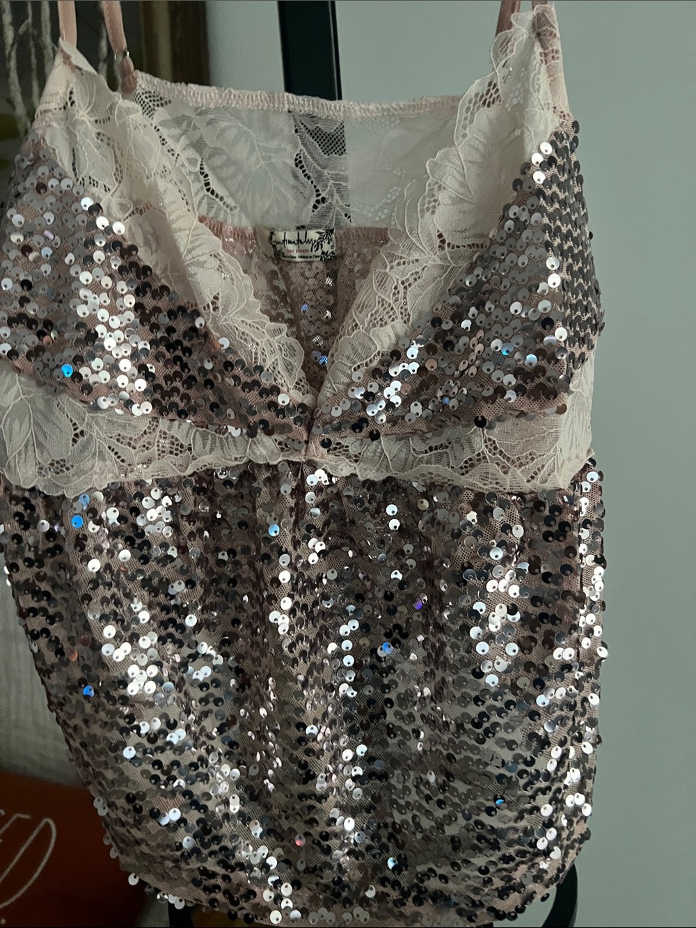 Free People Blush Sequin Lace Cami